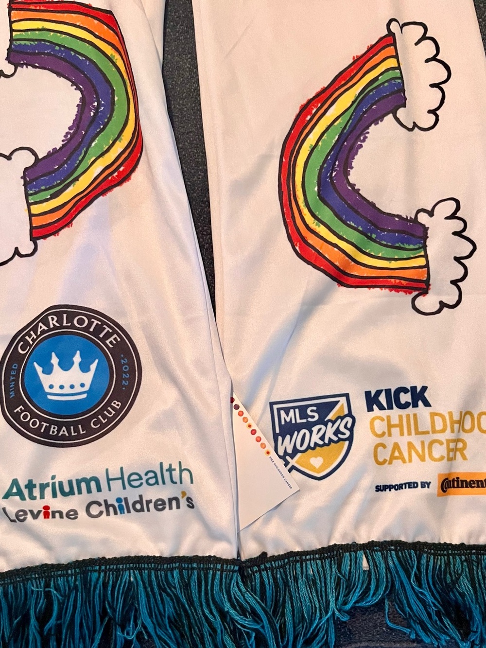 Charlotte FC Rainbow Charity Scarf - White with Multicolor Rainbow